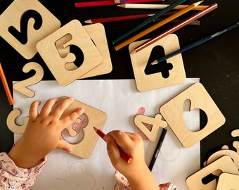 Montessori Number Stencil Set: Wooden Math Toys, Homeschool Learning