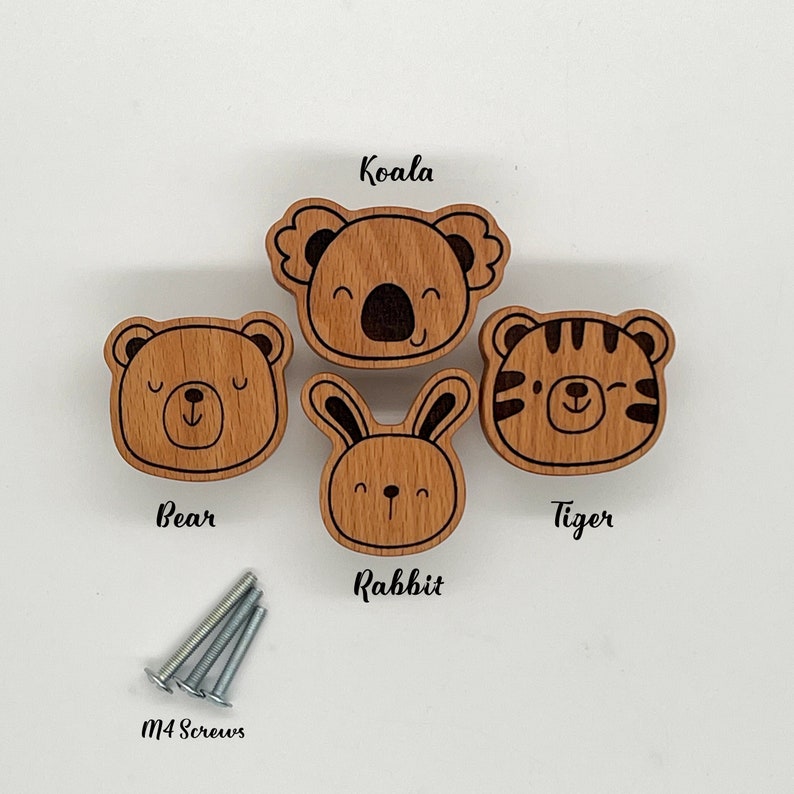 Wooden Animal Knobs for Nursery Drawers and Wood Safari
