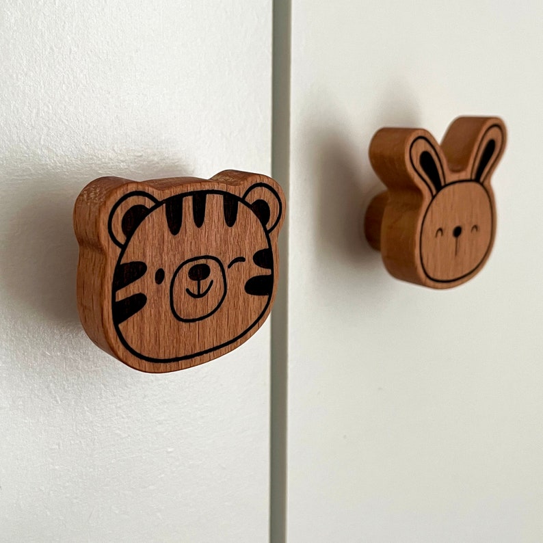 Wooden Animal Knobs for Nursery Drawers and Wood Safari