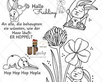 Happy Frühling Hase Hasi  Flower Tulpen Hasenbande Laserdatei Plotterdatei svg png