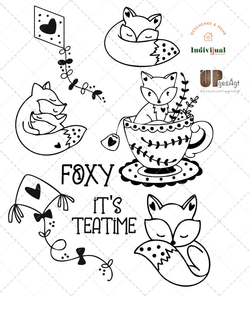 Herbst Fuchs Füchse Drachen Foxy Teatime Laserdatei Plotterdatei Herbstlich Kürbis Herbst svg png Bild 1