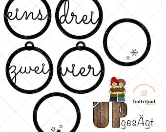 Zahlen 1-4 eins zwei drei vier Laserdatei svg Adventskranz Kugeln Weihnachtskugeln Tannenbaum