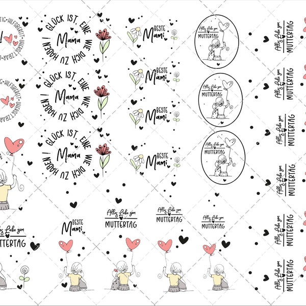 Happy Muttertag Mama Mami PDF für Wasserschiebefolie zum selber drucken incl.Gewerbelizenz