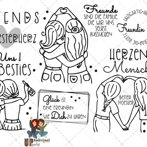 Happy Friends Freunde beste Freundin Bestie Schwester Laserdatei Plotterdatei svg png Wasserschiebefolie incl.Gewerbelizenz