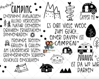 Happy Camping Wohnwagen Urlaub Lagerfeuer Spruch Laserdatei Herz Plotterdatei svg png Wasserschiebefolie Summer Wohnmobil