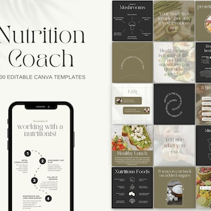 Nutrition Coach Instagram Templates | Nutritionist Health Wellness Dietitian Social Media Canva Holistic Business Food Insta Grid Engagement