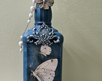 Upcycled Art Bottle Cabbage White white Moth