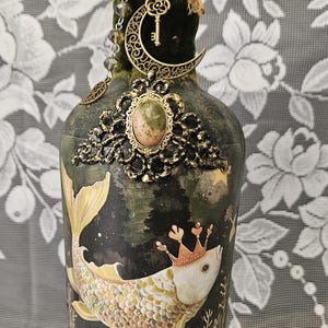 Altered Fantasy Art Bottle koi fish moon animal