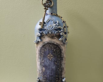 Mystical Altered Art Bottle BoHo Decorated cottage core