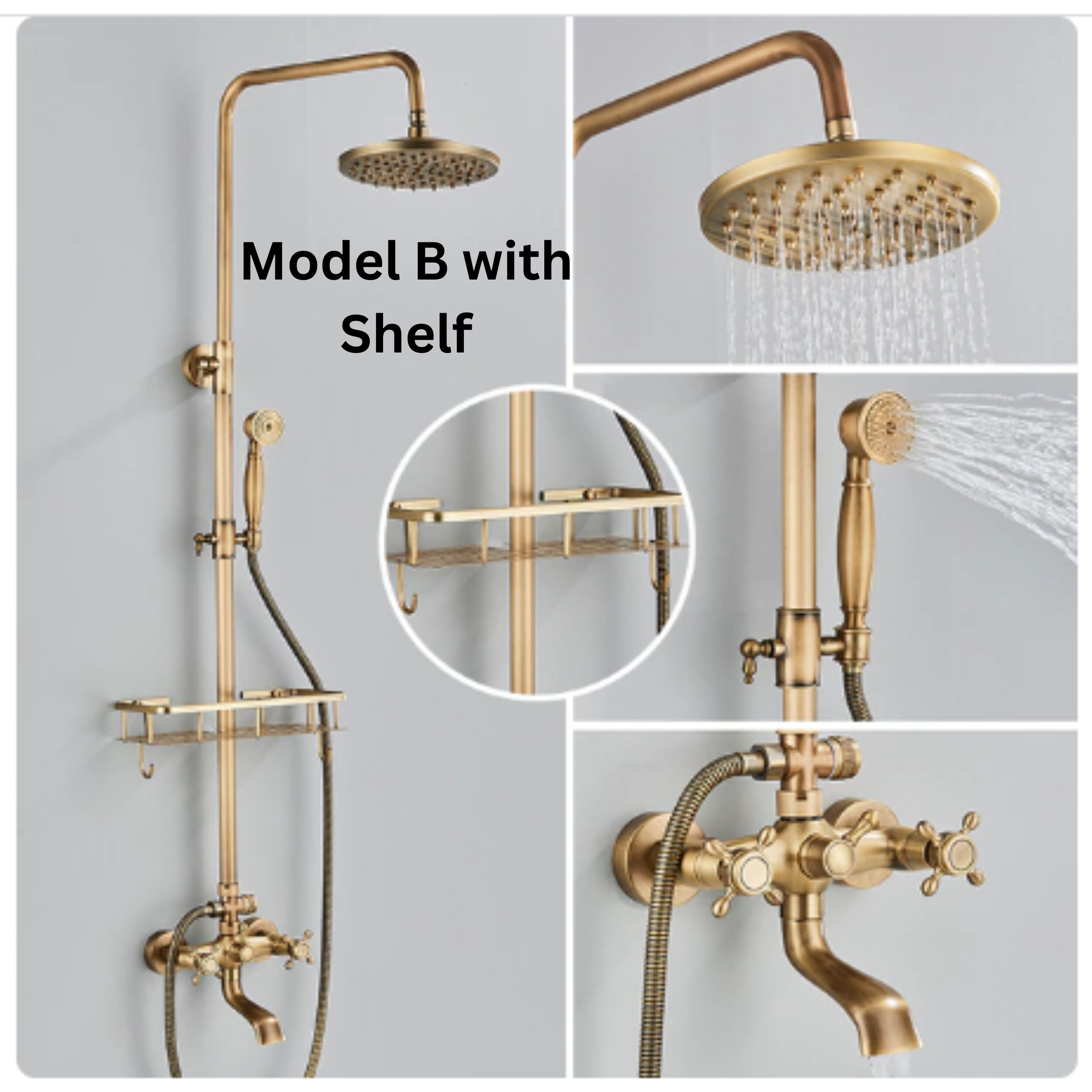 Antique Brass Shower Faucets Set Wall Mount Antique Brass Shower Kit ...