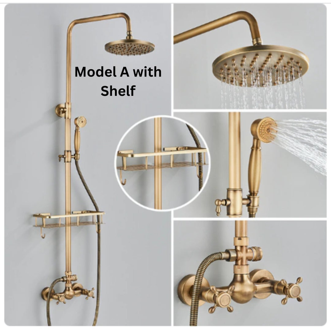 Antique Brass Shower Faucets Set Wall Mount Antique Brass Shower Kit