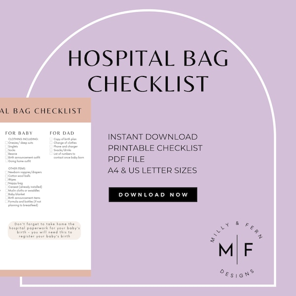 Hospital bag checklist - a list of essential items to pack for Mum, Dad and Baby - Baby birth packing checklist - B03