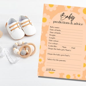 ÉDITABLE Prédictions bébé et carte de conseils pour les jeux de douche de bébé - activité de douche de bébé - jeu de douche de bébé imprimable bricolage - impression marguerite rétro PDF