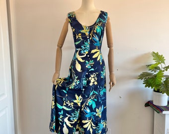 Vintage 90s Dress-Summer Dress-Floral Cottagecore Dress-Milkmaid Dress-A Line Dress-Vintage Hawaiian Print Dress-Boho  Dress-Vacation Dress