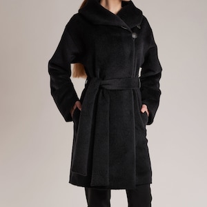 Alpaca and wool-blend hooded coat