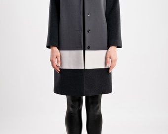 Tri-colour block alpaca wool coat