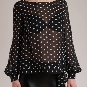 Boat Neck Polka Dot Blouse