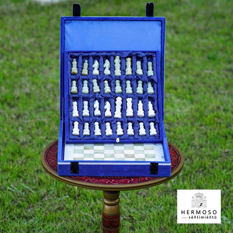 Marble Chess Set Handmade 30cm, Vintage Marble Chess Board With Pieces