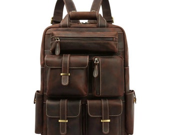 Leather Backpack, Weather-Resistant Hiking, Laptop Valley Backpack, Luxury Genuine Leather, Cowhide Retro Handcrafted Vintage Leather.
