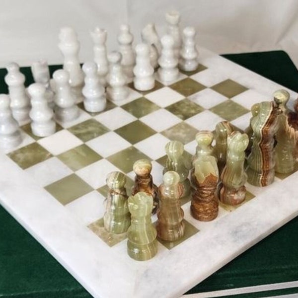 Jeu d'échecs en marbre fait main 30 cm, échiquier vintage en marbre avec pièces, meilleur cadeau pour lui, jeu de société, jeu d'échecs en marbre exclusif.