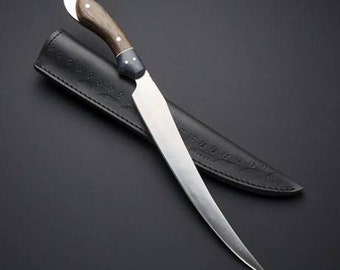 D2 Steel Fillet Knife/Beautiful Wood Handle Leather Sheath/Best Man Gift/Father,s Day Gift/Wadding /Camping/Kitchen Knife/Gift For USA Man,s