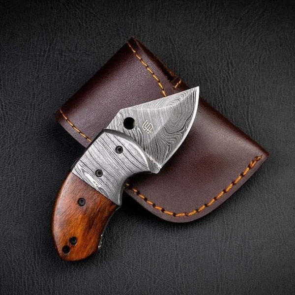 2piees set / 4.5" Full Length Folding Damascus Pocket Knife, Unpacking knife, Keychain Knife, EDC Knife