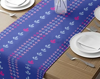 Retro blue table Runner, Modern Geometric Blue table Runner, Dining room table Décor,  cloth long table runner, housewarming girlfriend gift