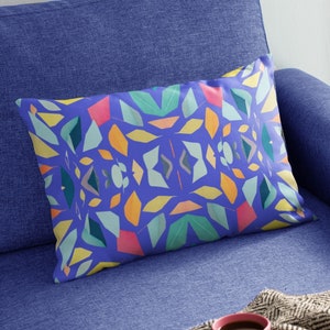 Abstract throw pillow, Blue lumbar pillow for living room, , Retro designer pillow, Geometric Modern sofa pillow, Double sided Accent pillow