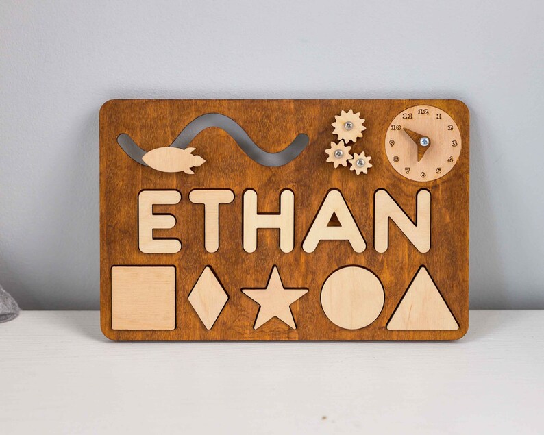 Personalized Name Puzzle Busy Board, 1 Year Old Boy Gift, Wooden