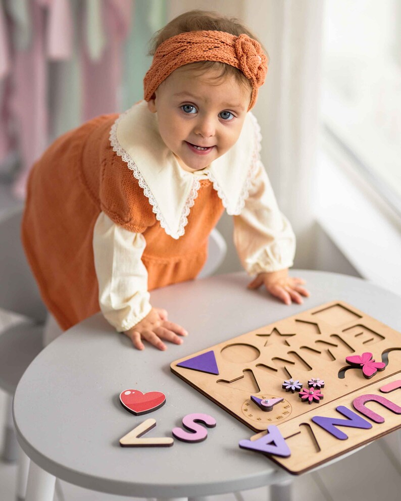 Personalized Name Puzzle Busy Board, 1 Year Old Boy Gift, Wooden