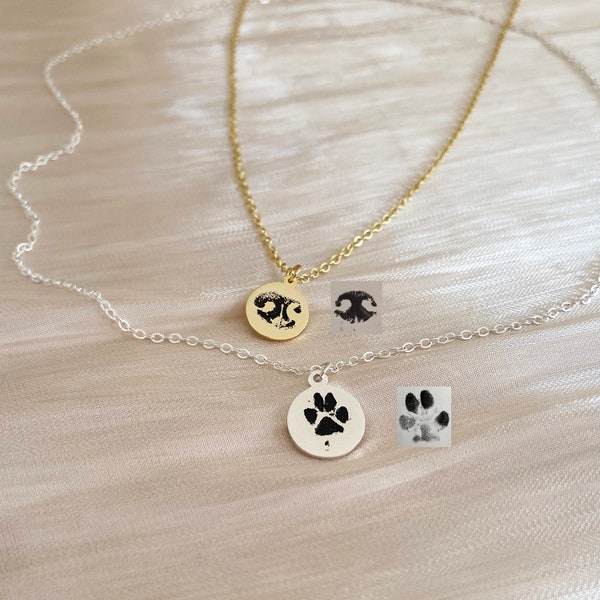 Actual Paw Print Necklace, Actual Dog Nose Print Necklace, Custom Pet Necklace, Dog Paw Necklace, Pet Memorial Jewelry, Pet Lover Gift
