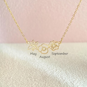 Custom Birth flower Necklace, Birth flower Family Gift, Birth Month Necklace, Mother&#39;s Necklace, Christmas Gift for Her, Grandma Gift