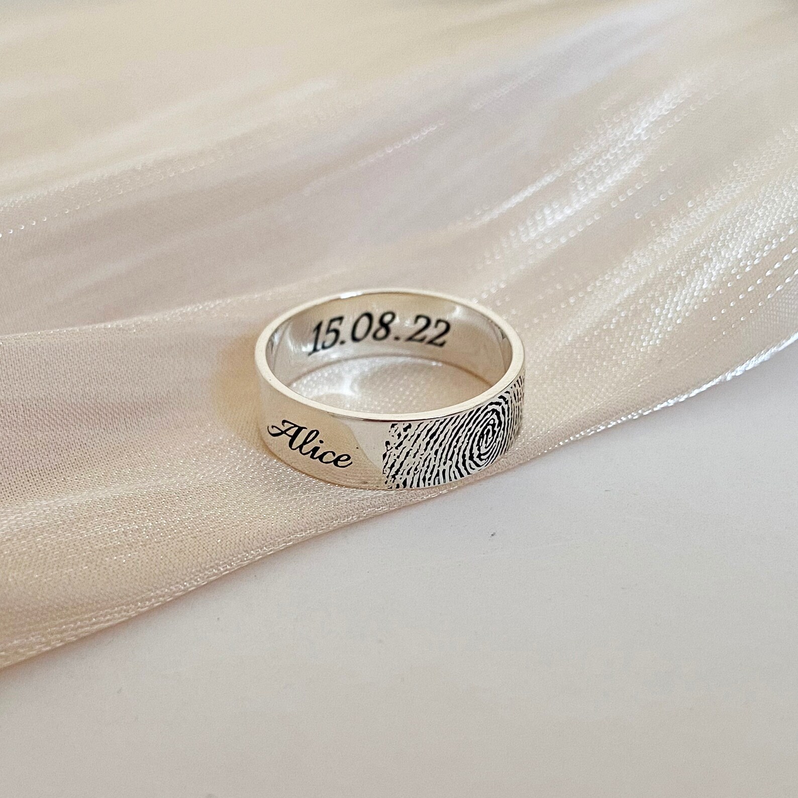 Custom Fingerprint Rings Custom Fingerprint Ring, Actual Fingerprint Ring, Your Handwriting Ring ...