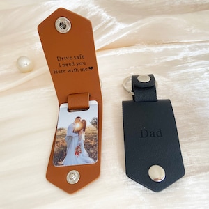 Porte-clés photo personnalisé, Porte-clés en cuir personnalisé, Drive Safe, Cadeaux d'anniversaire pour lui, Cadeau de Noël d'anniversaire pour papa et père