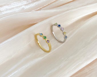 Minimalist Birthstone Ring, Family Birthstone Ring, Custom Multiple Gemstone Ring, Mother Grandma Family Ring Gifts, Gift for Mom