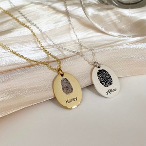 Actual Fingerprint Necklace, Fingerprint Jewellery, Engraved Fingerprint Pendant, Memorial Gift, Custom Name Necklace, Gift For Her