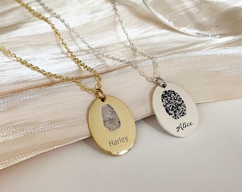 Actual Fingerprint Necklace, Fingerprint Jewellery, Engraved Fingerprint Pendant, Memorial Gift, Custom Name Necklace, Gift For Her