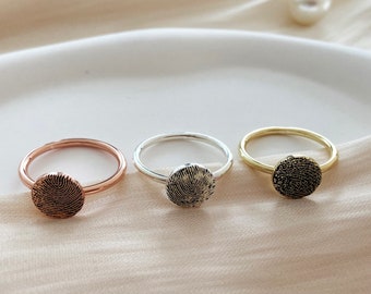 Kreis Fingerabdruck Ring, echter Fingerabdruck Ring, Siegelring, individuelle Gedenkstätte Schmuck, zierliche Ring, Geschenk für sie