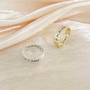 Memorial Handwriting Ring, Wide Handwriting Band, Custom Engraved Wedding Ring, Personalized Name Ring, Gift for Her/Him