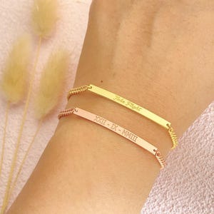 Engraved Dainty Name Bar Bracelet, Custom Coordinate/Roman Numerals/Dates/Initial Bracelet, Personalized Bar Bracelet, Gift For Her