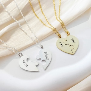 Personalized Heart Puzzle Necklace,  Custom Name Necklace, Sister Jewelry, Best Friend Gift, Family Necklaces, 2 Sisters Necklace Set
