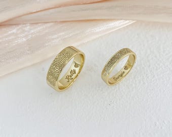 Custom Engraved Fingerprint Ring, Actual Fingerprint Ring, Promise Ring, Engagement Ring, Nose Print Rings, Personalized Gift for Him/Her