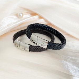 Personalized Leather Bracelet, Men&#39;s Hidden Message Bracelet, Custom Men&#39;s Bracelet, Fathers Day Gift, Birthday Anniversary Gift for Him