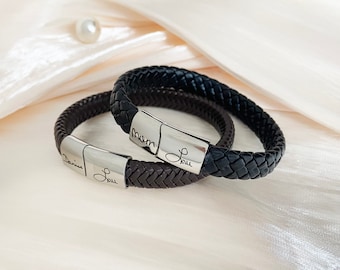 Personalized Leather Bracelet, Men's Hidden Message Bracelet, Custom Men's Bracelet, Fathers Day Gift, Birthday Anniversary Gift for Him