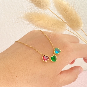 Birthstone Heart Necklace, Family Birthstone Necklace, Birthday Gifts for Her, Mothers Day Gifts, Birthstone Jewelry, Gift for Mom