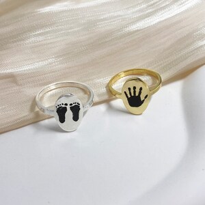 Actual Footprint Ring, Custom Baby Footprint Ring, Actual Handprint Jewelry, Memorial Gift, Baby Born Gift, Gift For New Mom