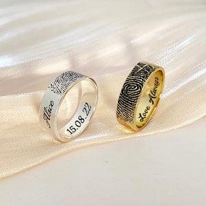Custom Fingerprint Ring, Actual Fingerprint Ring, Your Handwriting Ring, Engrave Ring, Fingerprint Jewelry for Men, Gift for Him