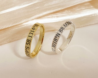 Custom Coordinates Ring, Latitude Longitude Ring, Stackable Ring, Location Ring, Coordinates Jewelry,  Dainty Ring, Gift for Him/Her