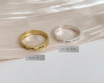 Custom Handwriting Ring, Actual Handwriting Ring, Memorial Gift, Signature Ring, Wedding Band, Anniversary Rings, Personalized Gift