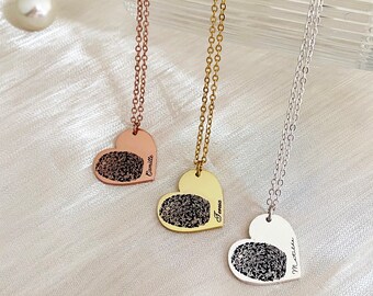 Custom Fingerprint Necklace, Your Fingerprint Necklace, Personalized Name Necklace, Heart Charm Necklace, Memorial Gift, Gift for Her